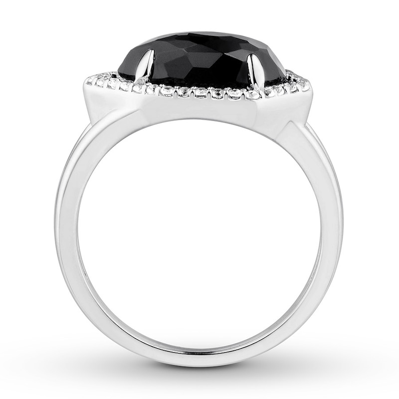 Black Onyx & White Topaz Ring Sterling Silver