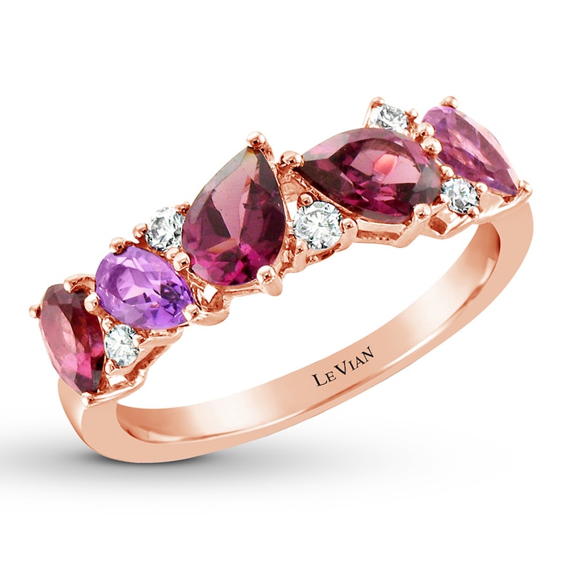 Le Vian Garnet & Amethyst Ring 1/8 ct tw Diamonds 14K Strawberry Gold