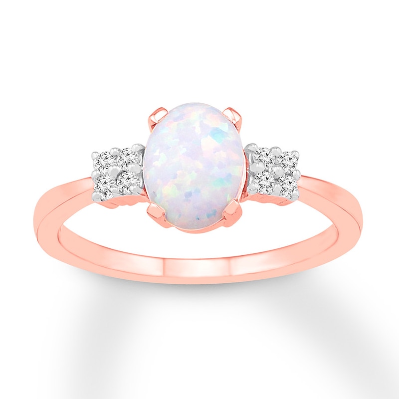 Main Image 1 of Lab-Created Opal Ring Lab-Created White Sapphires 10K Rose Gold