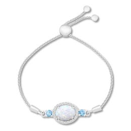Lab-Created Opal Bolo Bracelet Blue Topaz Sterling Silver