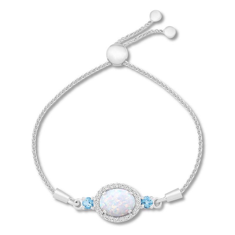 Main Image 1 of Lab-Created Opal Bolo Bracelet Blue Topaz Sterling Silver