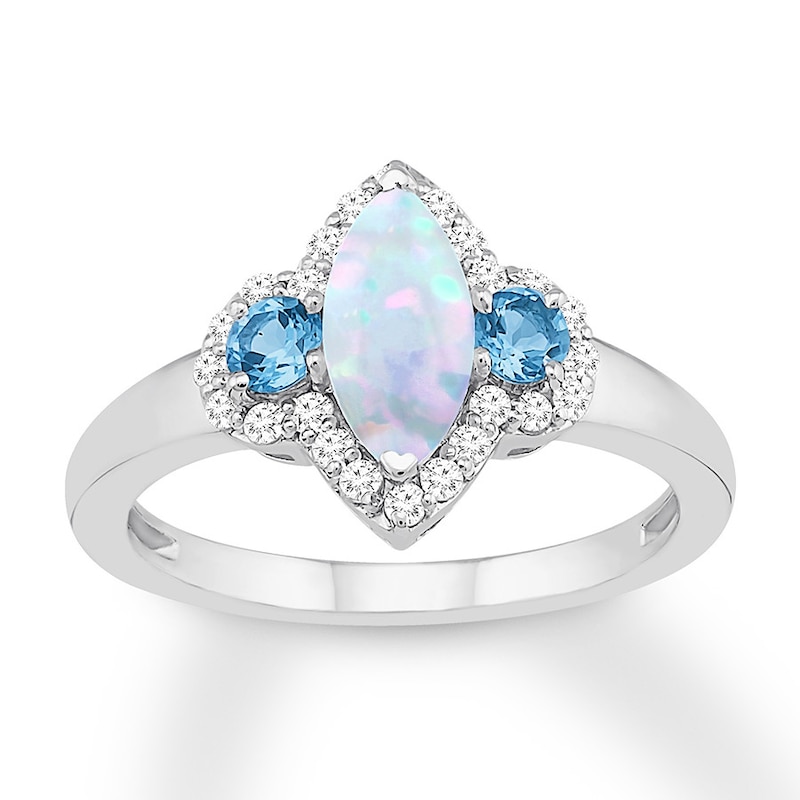 Main Image 1 of Lab-Created Opal & Blue Topaz Ring Sterling Silver