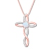 Thumbnail Image 0 of Lab-Created Opal Cross Necklace with Diamonds 10K Rose Gold