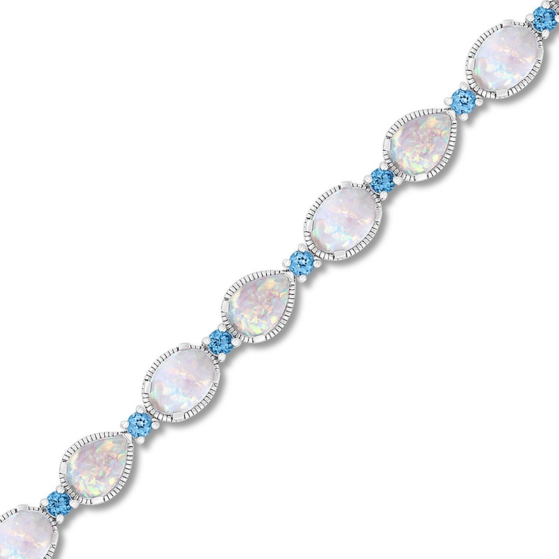 Main Image 1 of Lab-Created Opal & Blue Topaz Bracelet Sterling Silver