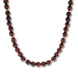 Men's Tiger's Eye Bead Necklace Stainless Steel 24"