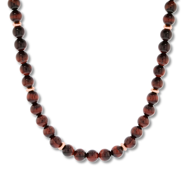 Main Image 1 of Men's Tiger's Eye Bead Necklace Stainless Steel 24&quot;