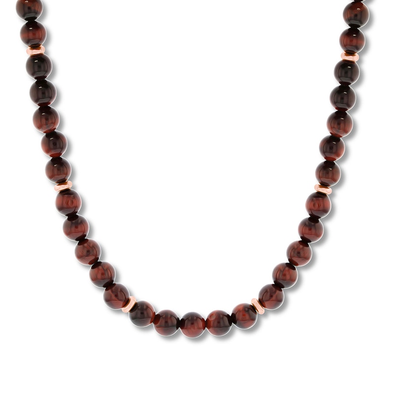 Men's Tiger's Eye Bead Necklace Stainless Steel 24"