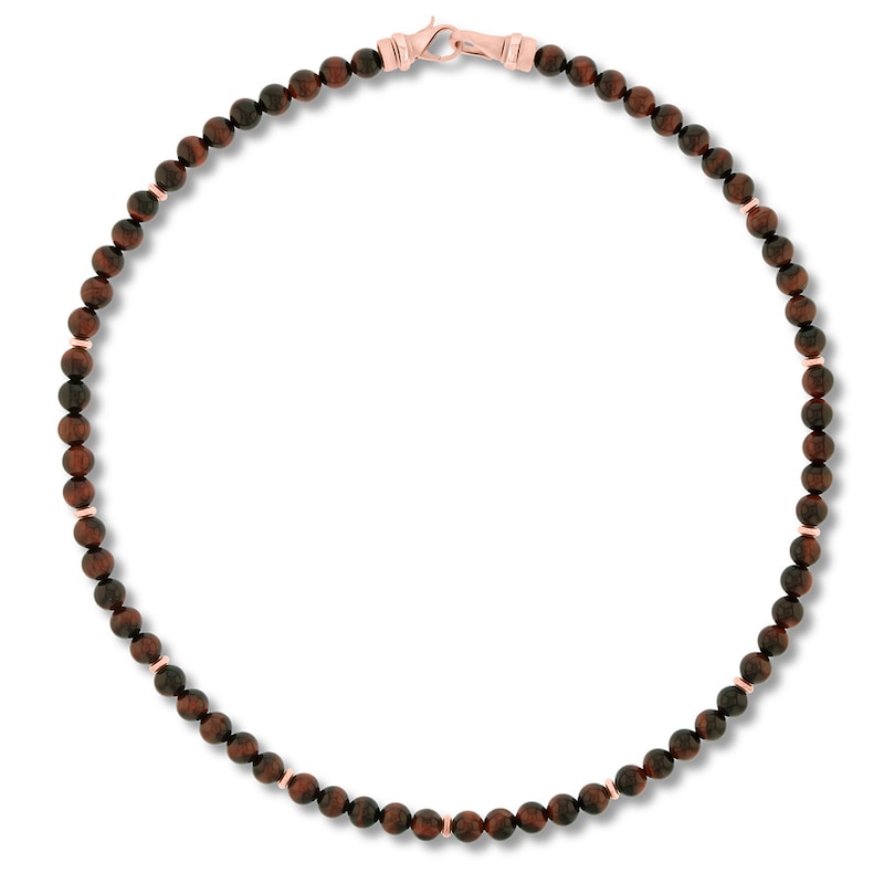 Men's Tiger's Eye Bead Necklace Stainless Steel 24"