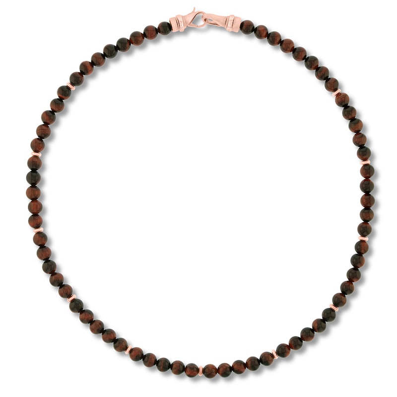 Main Image 2 of Men's Tiger's Eye Bead Necklace Stainless Steel 24&quot;