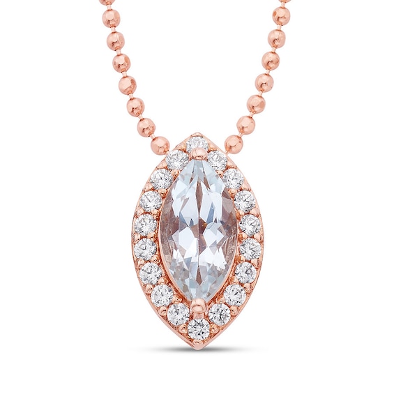 Aquamarine & White Topaz Necklace 10K Rose Gold 15"-18" Adj.