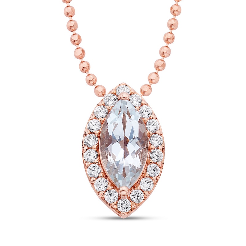 Main Image 1 of Aquamarine & White Topaz Necklace 10K Rose Gold 15&quot;-18&quot; Adj.