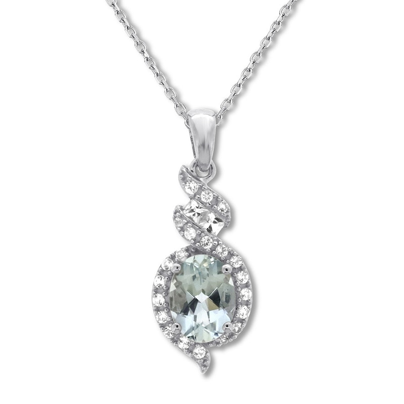 Main Image 1 of Oval Aquamarine White Topaz Sterling Silver