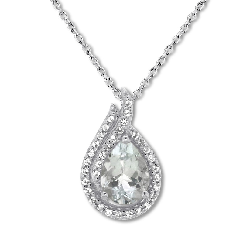 Main Image 1 of Aquamarine Teardrop Necklace White Topaz Sterling Silver