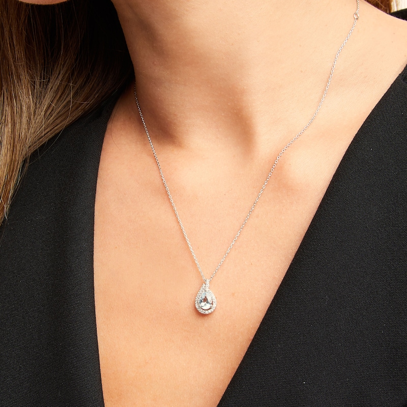 Main Image 2 of Aquamarine Teardrop Necklace White Topaz Sterling Silver