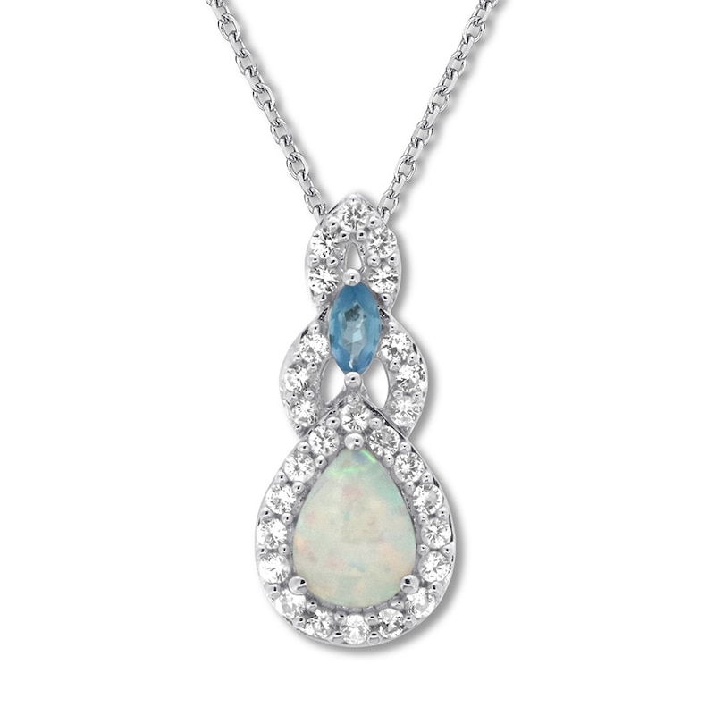 Main Image 1 of Lab-Created Opal Necklace Blue Topaz Sterling Silver