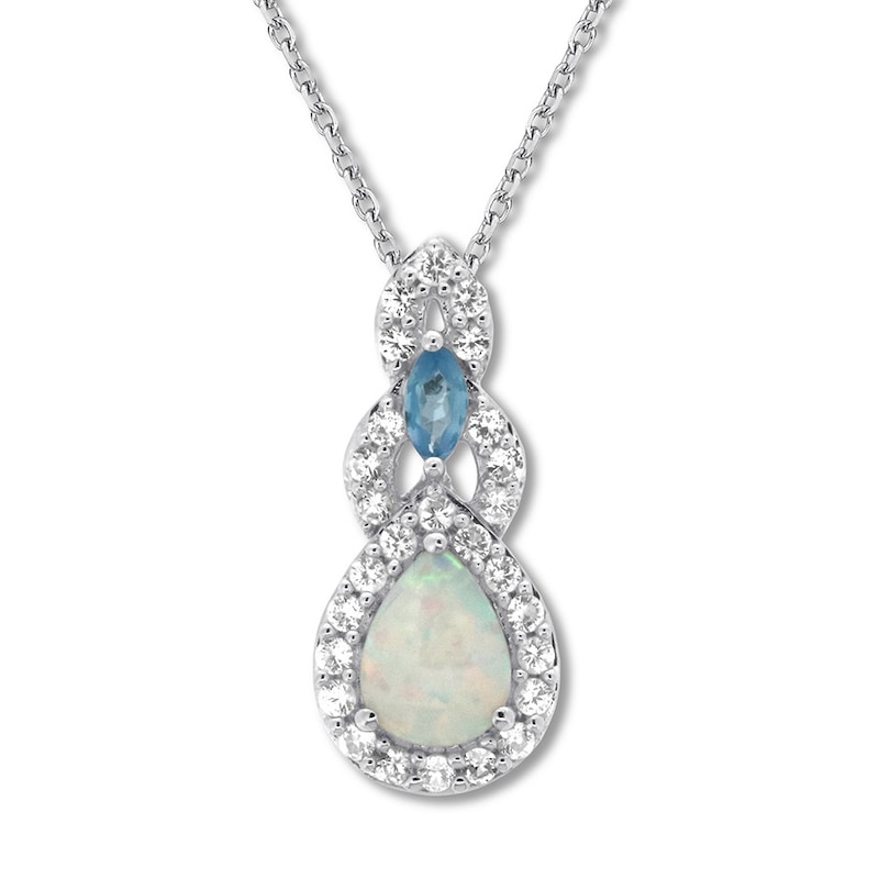 Lab-Created Opal Necklace Blue Topaz Sterling Silver