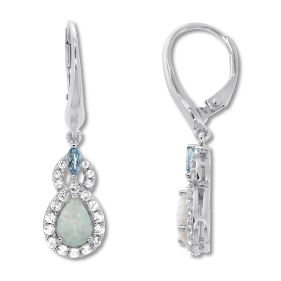 Lab-Created Opal Earrings Blue Topaz Sterling Silver