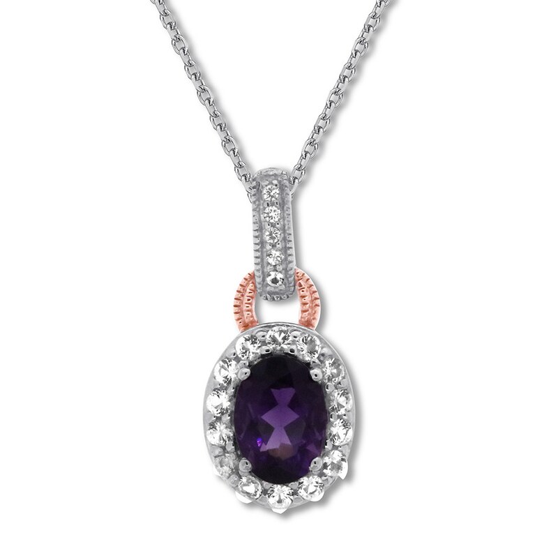 Main Image 1 of Amethyst Necklace White Topaz Sterling Silver/10K Rose Gold
