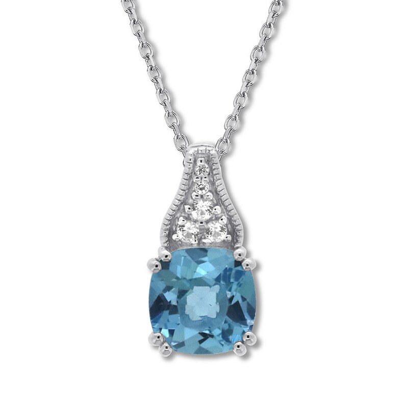 Main Image 1 of Cushion-Cut Blue Topaz Necklace White Topaz Sterling Silver