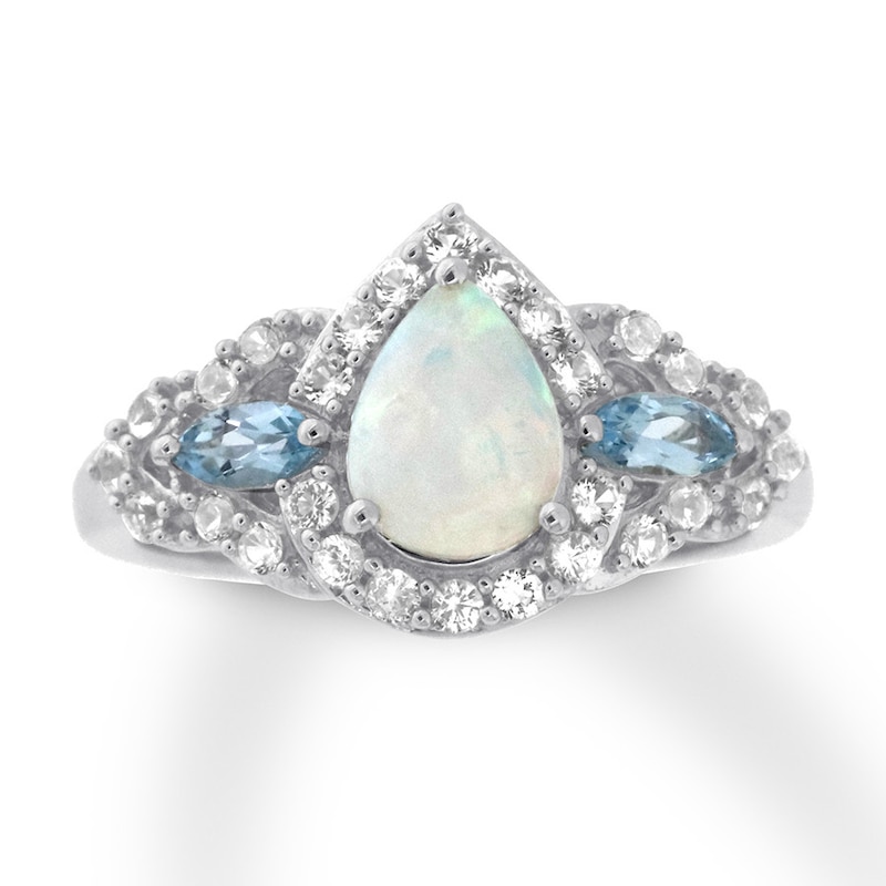 Main Image 1 of Lab-Created Opal Ring Blue Topaz Sterling Silver
