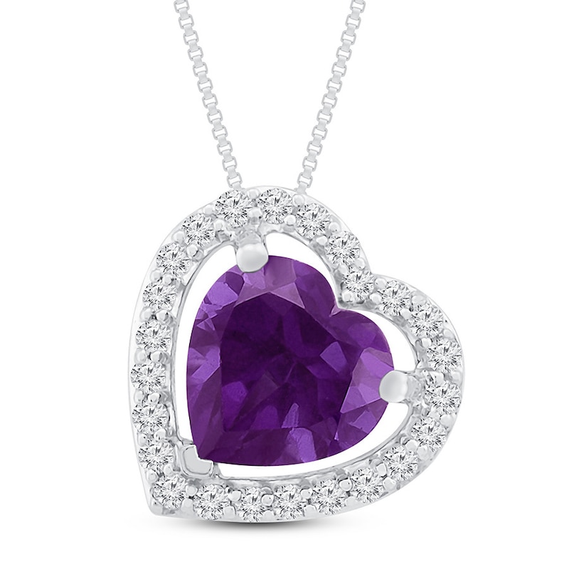 Main Image 1 of Amethyst Heart Necklace White Topaz Sterling Silver