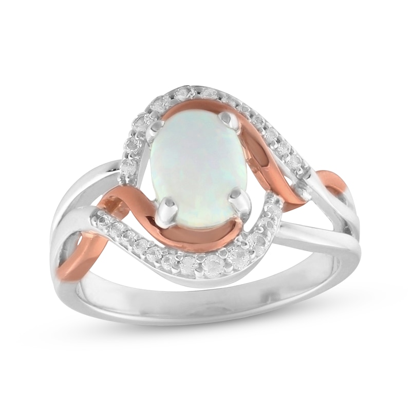 Lab-Created Opal & Lab-Created White Sapphire Ring Sterling Silver/10K Rose Gold
