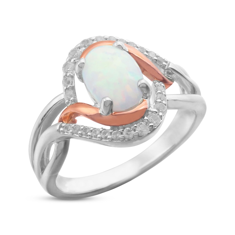 Lab-Created Opal & Lab-Created White Sapphire Ring Sterling Silver/10K Rose Gold