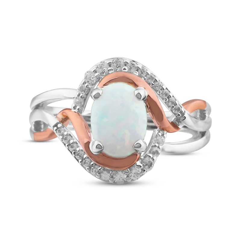 Lab-Created Opal & Lab-Created White Sapphire Ring Sterling Silver/10K Rose Gold