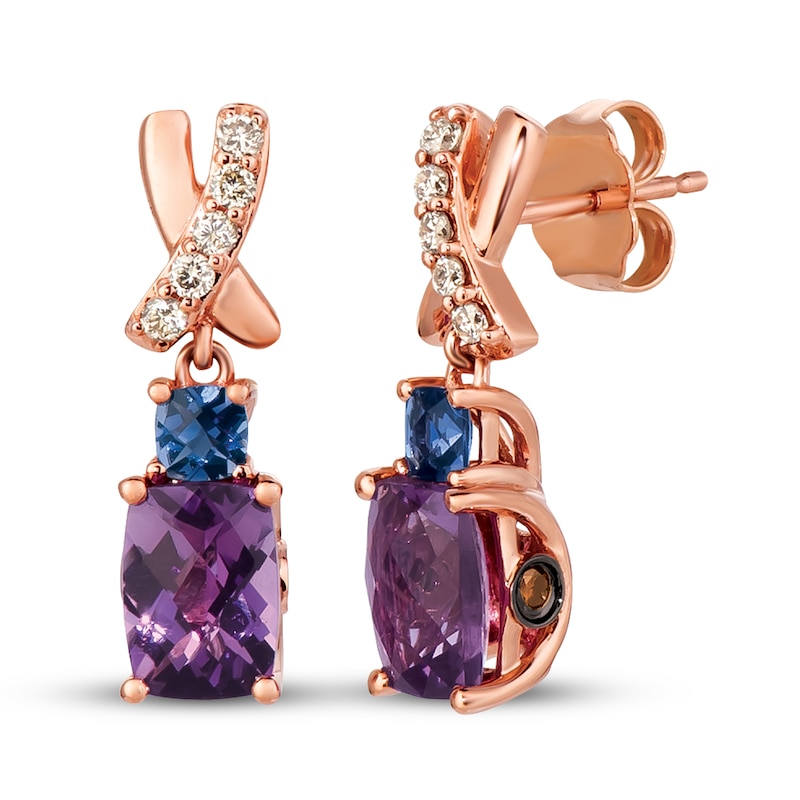 Main Image 1 of Le Vian Amethyst & Iolite Earrings 1/5 ct tw Diamonds 14K Strawbery Gold