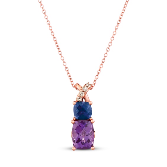Le Vian Amethyst & Iolite Necklace 1/15 ct tw Diamonds 14K Strawberry Gold