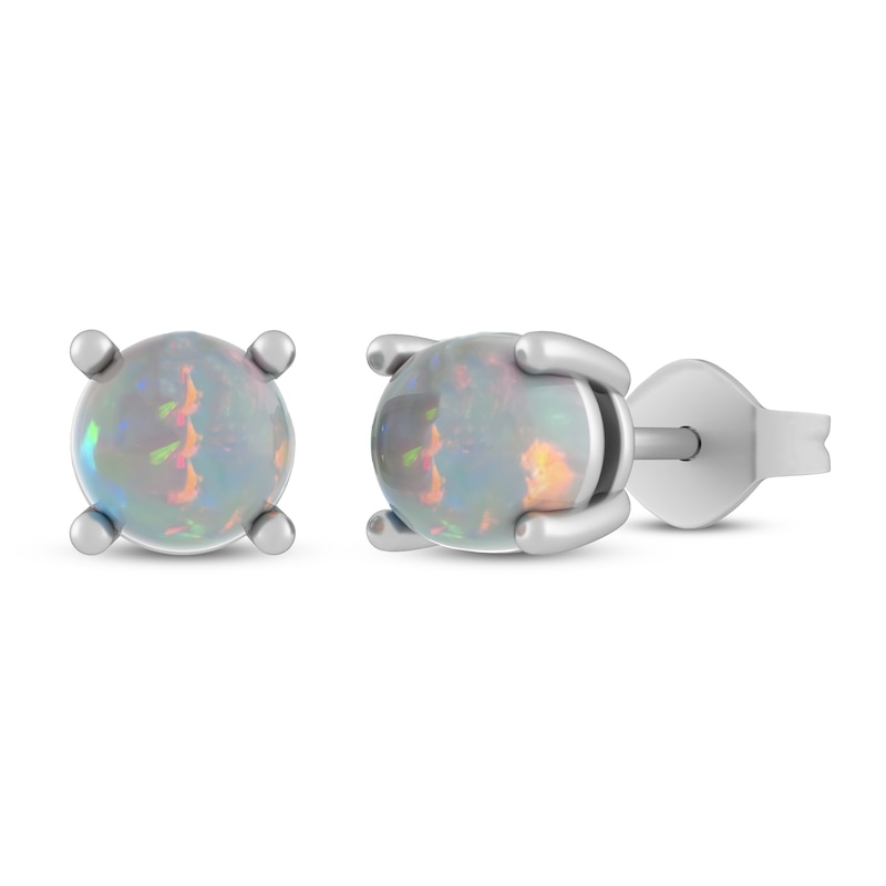 Opal Double Hearts Stud Earrings White Gold Silver