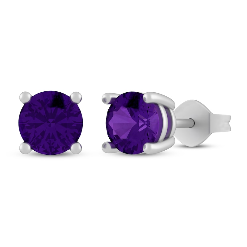 Stud Post Earring Round Simulated Purple Amethyst 925 Sterling Silver 