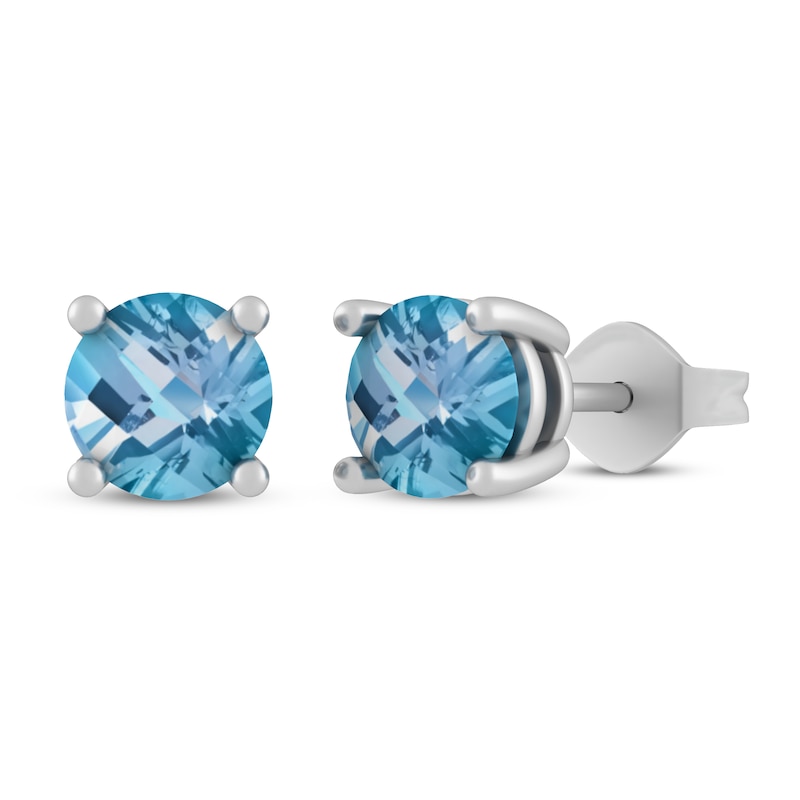 Main Image 1 of Swiss Blue Topaz Stud Earrings Sterling Silver
