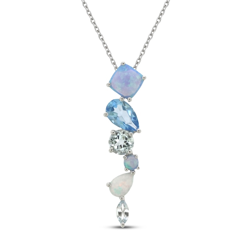Blue Topaz & Lab-Created Blue Opal & Lab-Created White Opal Necklace Sterling Silver 18"