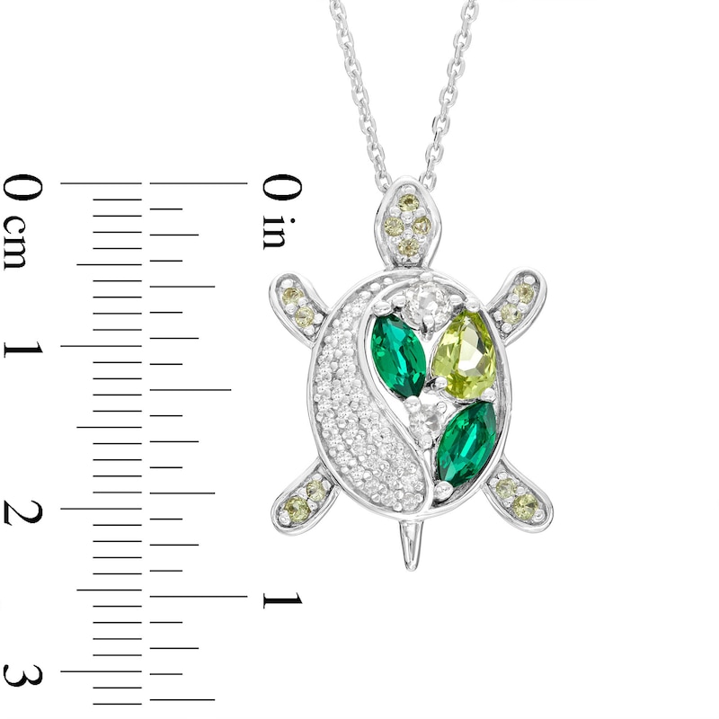 Main Image 2 of Vibrant Shades Peridot, Green Quartz, Lab-Created Emerald & Lab-Created Sapphire Turtle Necklace Sterling Silver 18&quot;