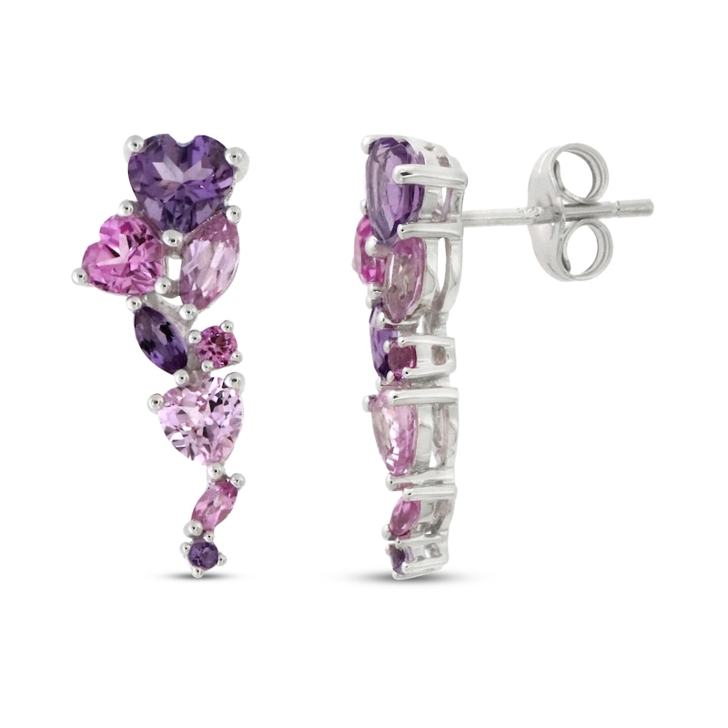Amethyst & Lab-Created Pink Sapphire Earrings Sterling Silver