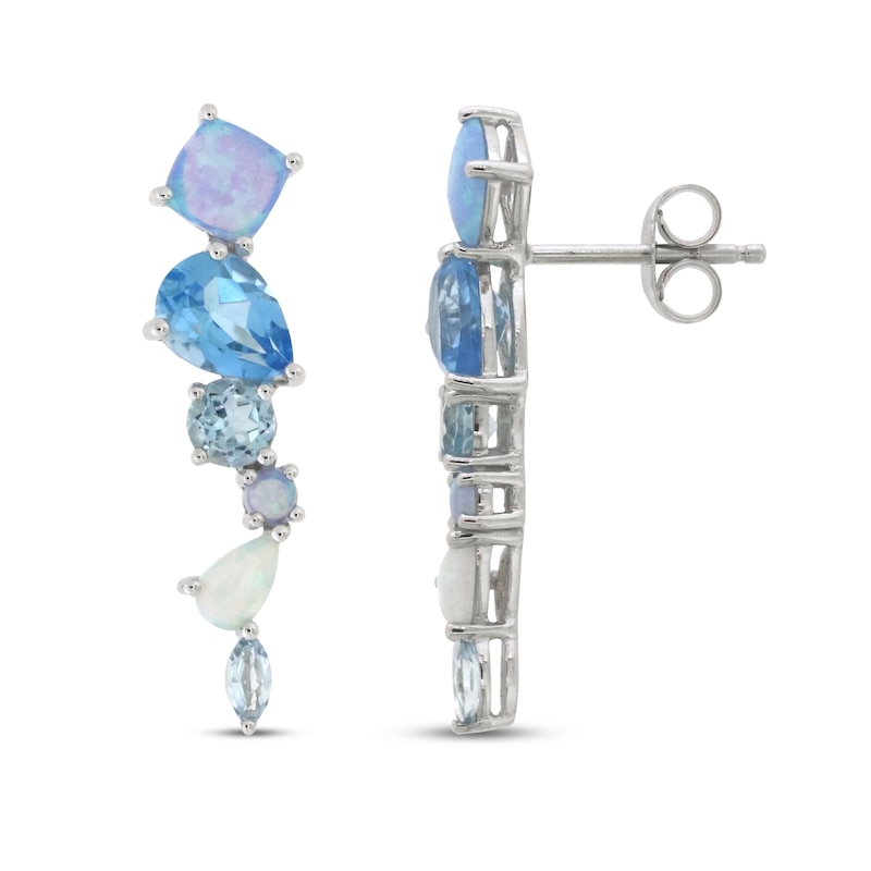 Blue Topaz & Lab-Created Blue Opal & Lab-Created White Opal Earrings Sterling Silver