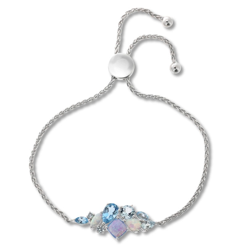 Main Image 1 of Blue Topaz & Lab-Created Blue Opal & Lab-Created White Opal Bolo Bracelet Sterling Silver