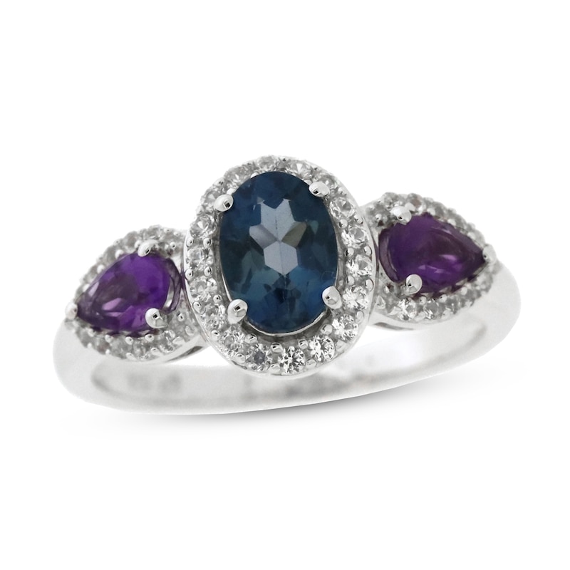 Main Image 1 of Amethyst & London Blue Topaz & Lab-Created White Sapphire Ring Sterling Silver