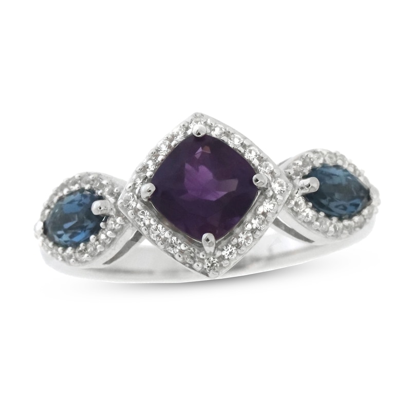 Amethyst & London Blue Topaz & Lab-Created White Sapphire Ring Sterling Silver