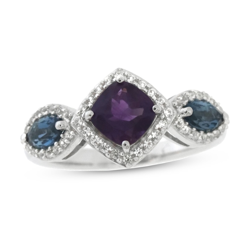 Main Image 1 of Amethyst & London Blue Topaz & Lab-Created White Sapphire Ring Sterling Silver