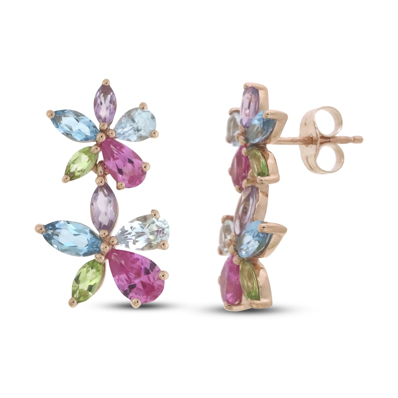 Peridot, Amethyst, Blue Topaz & Lab-Created Pink Sapphire Earrings 10K Rose Gold