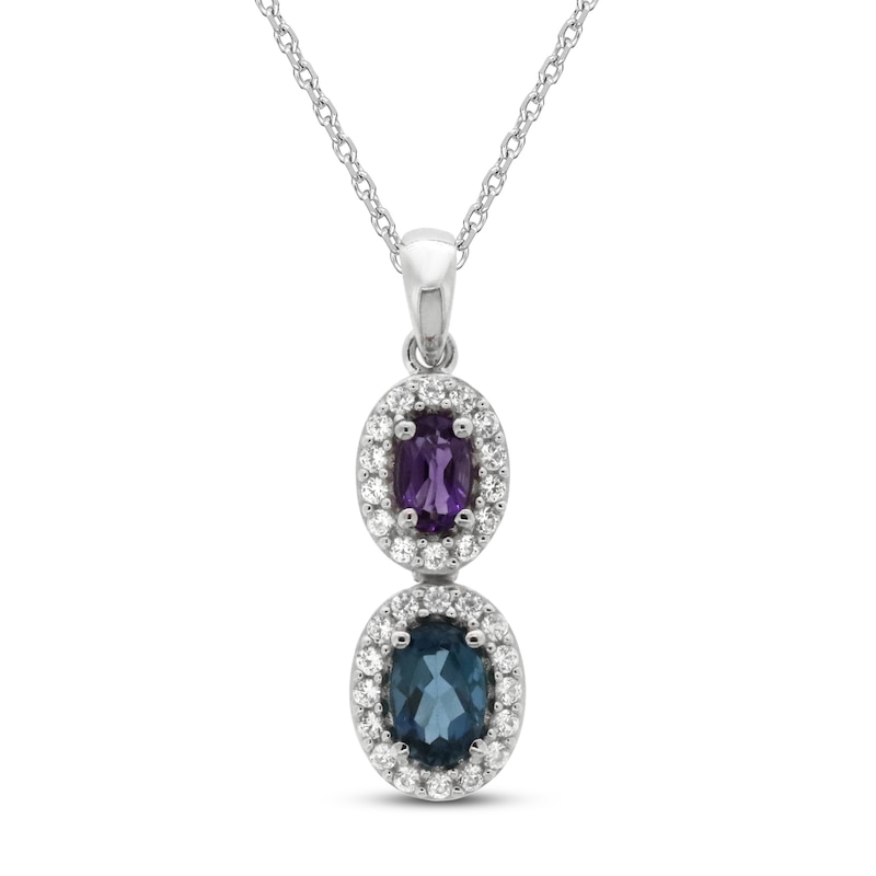 Amethyst & London Blue Topaz & Lab-Created White Sapphire Necklace Sterling Silver 18"