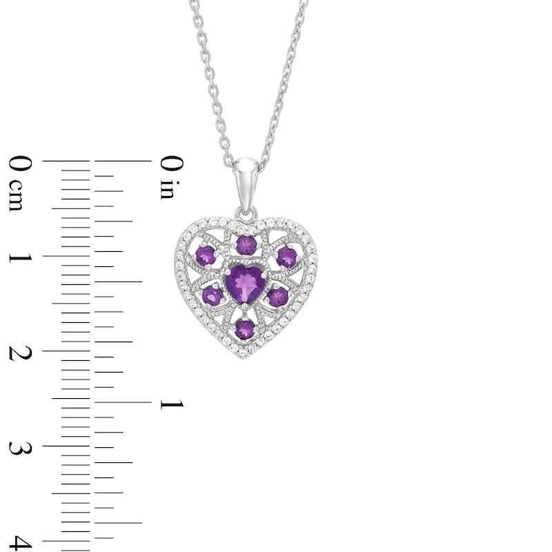Main Image 3 of Amethyst & Lab-Created White Sapphire Heart Necklace Sterling Silver 18&quot;