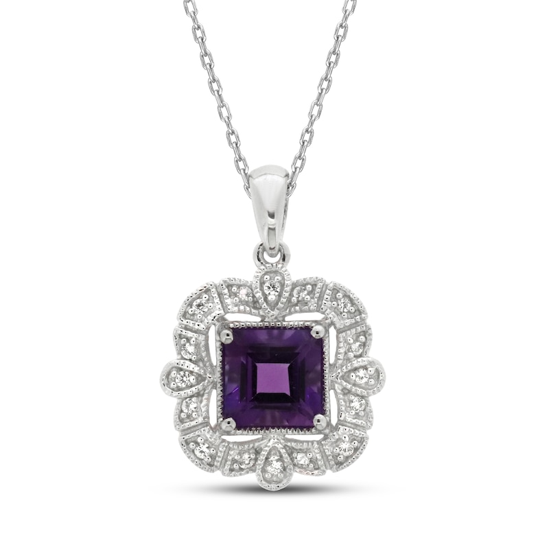 Amethyst & Lab-Created White Sapphire Necklace Sterling Silver 18"