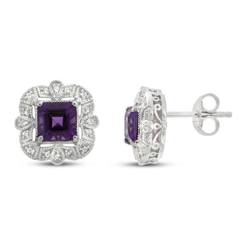 Main Image 1 of Amethyst & Lab-Created White Sapphire Earrings Sterling Silver