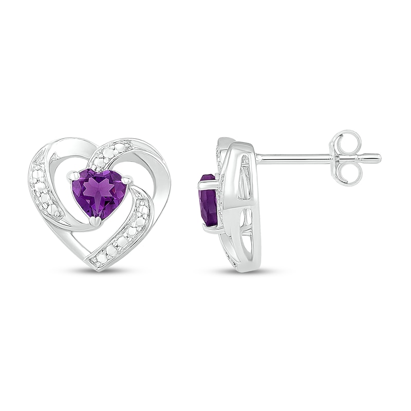 Main Image 2 of Amethyst Heart Earrings Sterling Silver