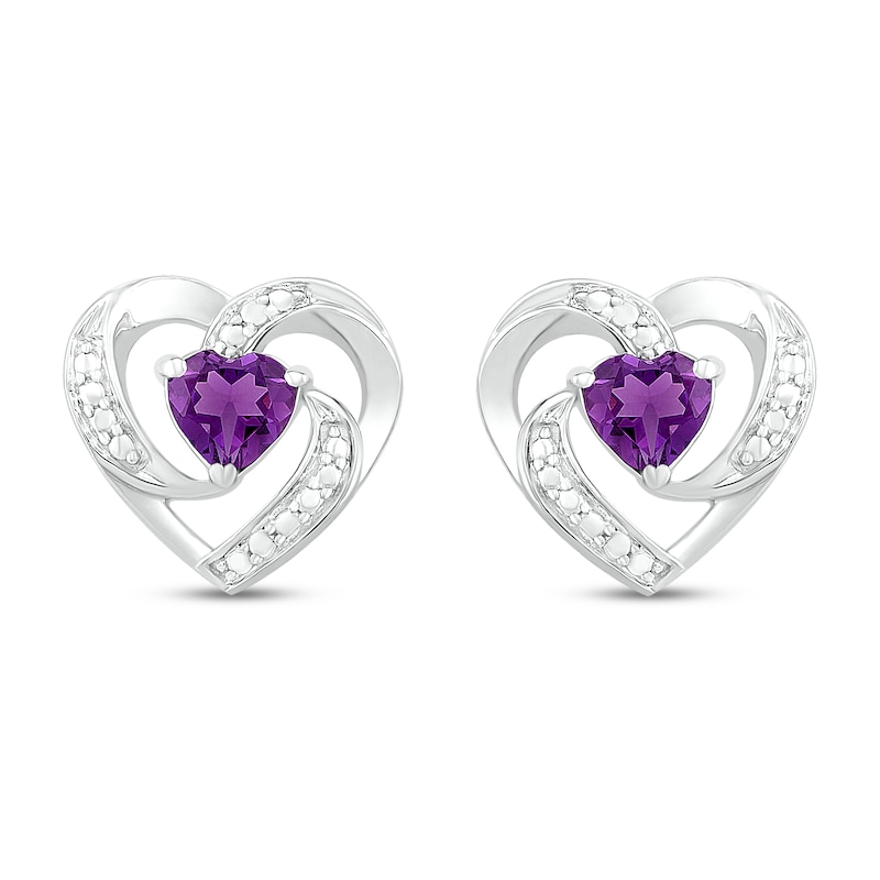 Main Image 3 of Amethyst Heart Earrings Sterling Silver