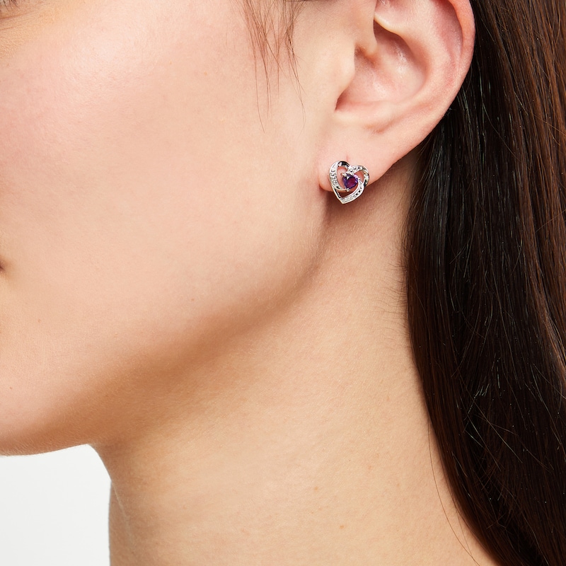 Main Image 4 of Amethyst Heart Earrings Sterling Silver