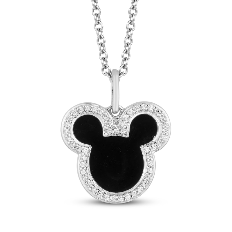 Disney Treasures Mickey Mouse Black Onyx & Diamond Necklace 1/10 ct tw Sterling Silver 17"